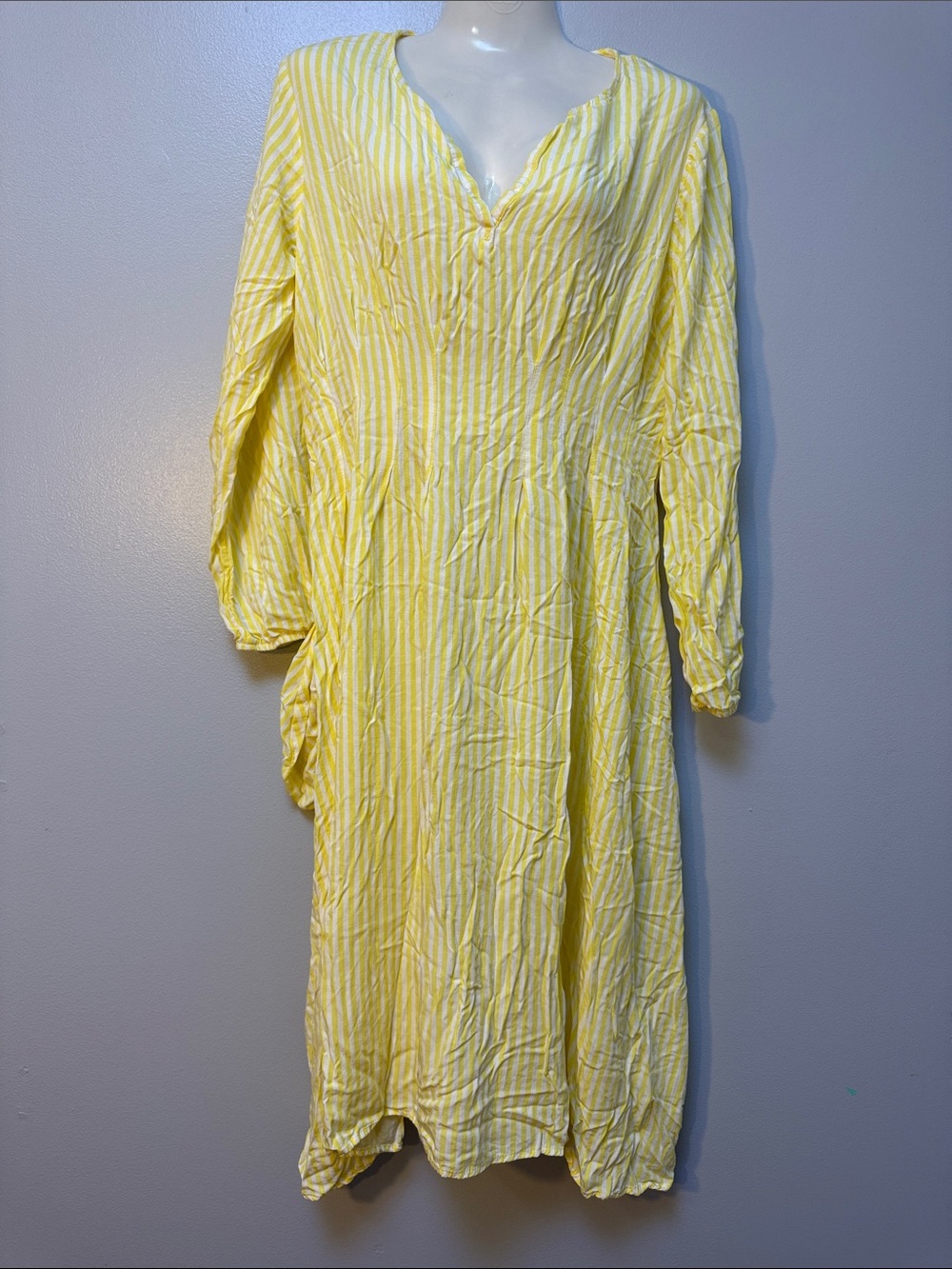 Oak&Trellis Yellow Striped Women's Dress - Lightweight Long Sleeve with Pockets